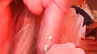 Sucking Off the Cum out of My Bfs Fat Dick