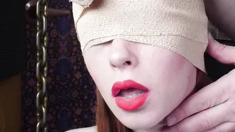 Blindfolded cum addicted ginger slavegirl gagging dick
