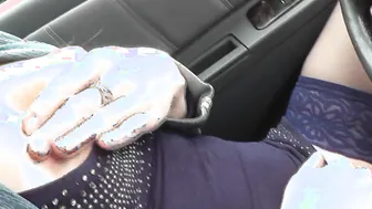 Hot Milf driver stopped vehicle while driving masturbates cunt fingers nipples and strong soak orgasm