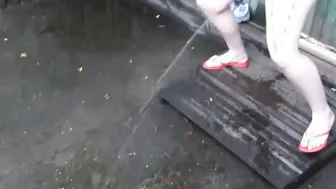 Standing pee with a gigantic stream girl.