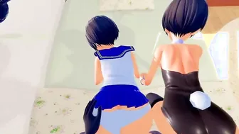 The twins-crossdressers had a three-way with Femboy