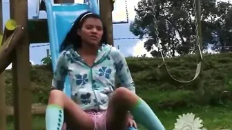 sexy Adorable Carla Tease Nude into playground Outdoors