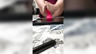Feet job with sex toy leaking and oily dick grind