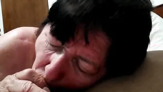 Grandmother blows it perfect and swallows all the milk