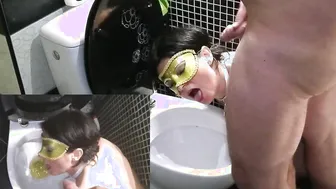 Fiance blows cock while I pissing on the WC