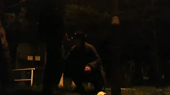 She drinks piss and cum inside a outside park while traffic passes