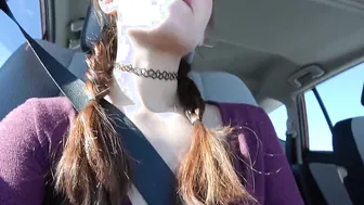 Vulgar Mistress Creampied inside Vehicle Before Outside Coffee Shop