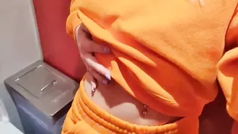 She cant wait anymore Risky masturbation inside aeroport WC