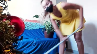 Ex-Wife cleans inside her yellow dress