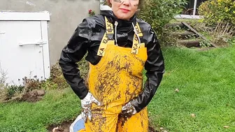 Mudplay inside greased up rainwear and latex boots