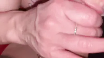 Dick rubs and head with cum into mouth