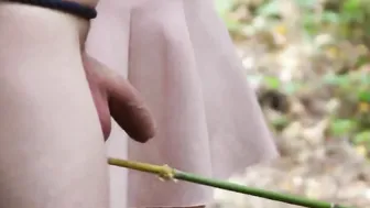 CFNM dominas jerk and suck slave inside forest group domination