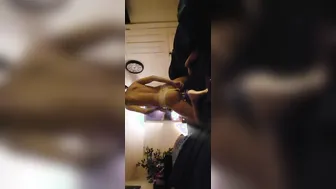 Nice booty dark hair into white panties masturbates and blows cock at the same time