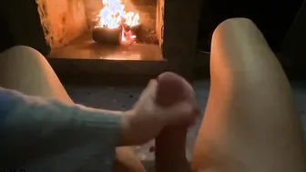 Intimate head by fireplace cum on melons