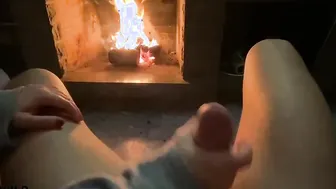 Intimate head by fireplace cum on melons