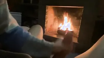 Intimate head by fireplace cum on melons