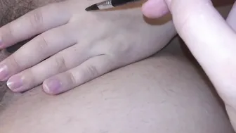 Pregnant slutwife getting kinky body writing on her body belly and boobies before fucking - Milky Mari
