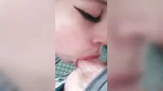 Little goddess blows cock into a nice blue dress