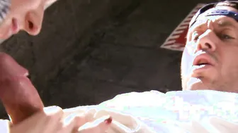 Blonde Waitress Hillary Scott Sucks Crushs Gigantic Cock And