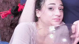 Facialised 18 yo ORAL SEX sub tied and throat nailed