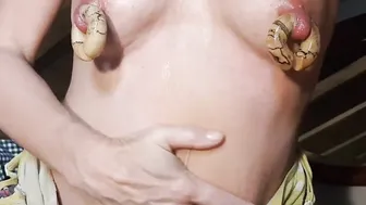 nippleringlover Hottie nipple play - spread nipple piercings - monstrous gauge nipple rings