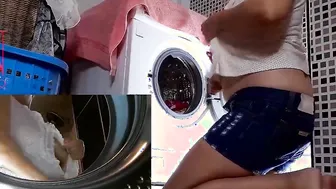 Housewife boned into the washing machine. MIX PART one