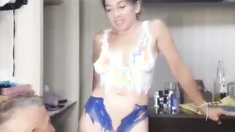 Super trained body nude but not so much body painting