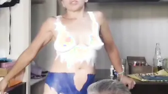 Super trained body nude but not so much body painting