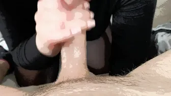 mom blows Stepsons Huge Penis and Swallows Cum