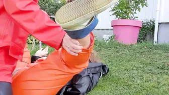 Fucking wifey public into oily rainwear and Hunter boots