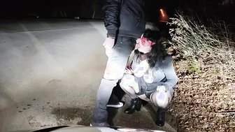 The wifey a hoe sub drinks my piss and blows cock on a outdoor road