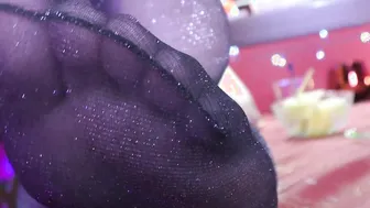 Lover Beauty Toes Inside Slippers And Lurex Tights On New Years Eve