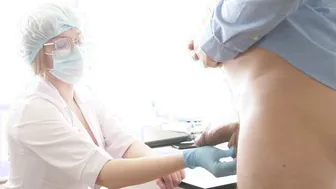 Big Titted Doctor Milking the Prostate. Fingering inside Blue Gloves Slip in Anal