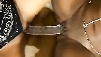 Lusty ebony Girl licking their leaking cunts