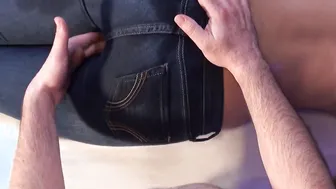 He didnt last one minute after massaging her jeans booty. What a TEASE?