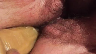 English BBW bushy twat gushing while husbands friend slides a sex toy inside my assxx