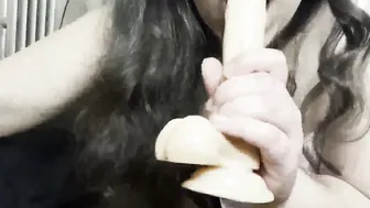 thick women fucks herself into the butt with sex toy and blows it