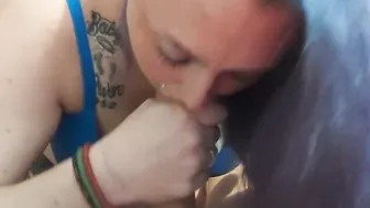 Sucking Off daddys gigantic dick and making him cum on my tongue and face