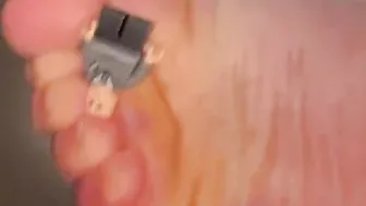 Giantess stomping on small man at work