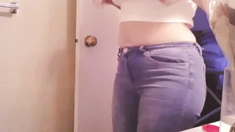 I had another accident inside your restroom Daddy. Blonde Pawg Hotwife piss cup Jeans Dripping white Tshirt