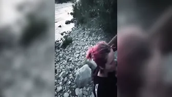 Hubby films fiance suck stranger on river outdoor fellatio