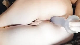 Butt stretching with a gigantic toy 