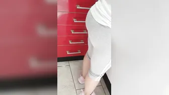 Step cougar inside tight pants without underwear got banged inside the kitchen by step son