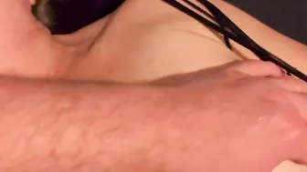 A Bombshell blonde inside fishnets squirt on sex table