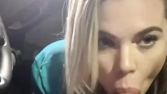 Ex-Wife blows cock and swallows load inside outdoor parking lot