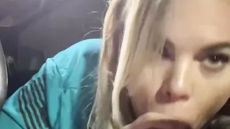 Ex-Wife blows cock and swallows load inside outdoor parking lot