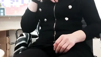 Secretary flashing breasts and tights no lingerie