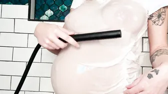 Pregnant Bombshell Tease - Soak T-Shirt  Body Oil (trailer) - GreyDesire69