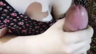 Sucking Off stepfather’s huge penis with a jizzed