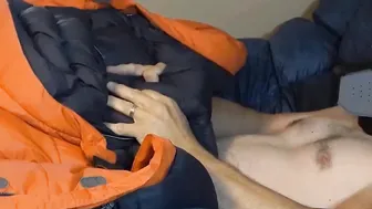Humping Huge Orange Parka On Puffy Bed Of Down